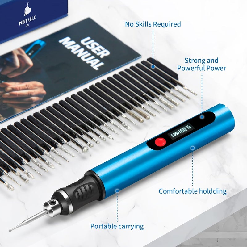 Kaibced Engraving Pen for All Materials, Ultimate Cordless Portable Tool for Artists & DIYers, Portable Rotary Engraver Machine for Jewelry Wood Glass Stone Carving - Engrave 60+ Surfaces (Deep Blue) - Image 5